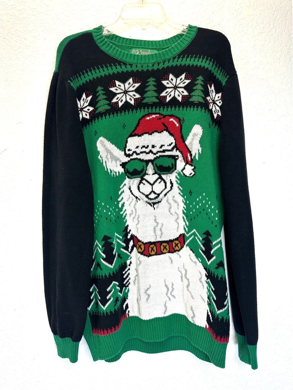 Ugly Christmas Sweater Sz 2XL Llama Green Santa Holiday Festive Party
